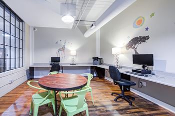 Bright room with desk and chairs